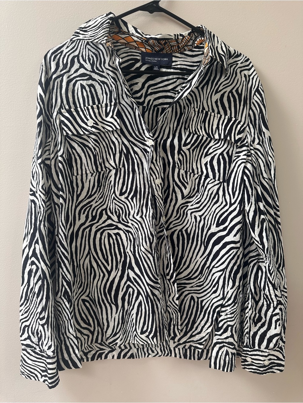 Jones New York Black and White Zebra-Print Button Front Shirt